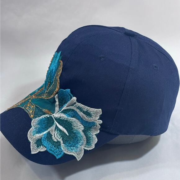 Embroidered Floral Glittery Ladies Bling Streetwear Activewear Baseball Cap Hat - Picture 6 of 12